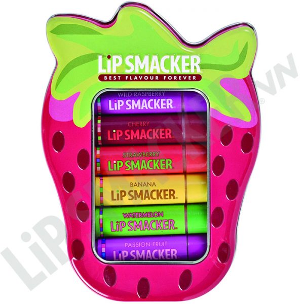 Original por 6 piezas Lip Smacker Fruity Strawberry Estaño por Lip Smacker - Set Quả Dâu Son trái cây 6 vị truyền thống hộp sắt (1)
